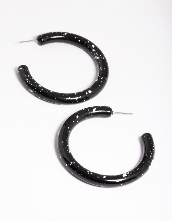 Black Chubby Splatter Hoop Earrings