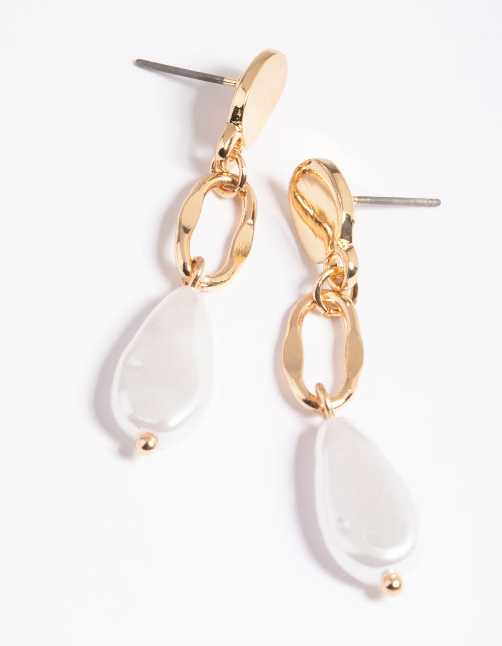 Gold Pinched Geometric Pearl Drop Earrings
