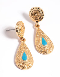 Gold Boho Pear Enamel Drop Earrings - link has visual effect only
