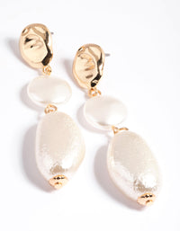 Gold Mix Textured Pearl Drop Earrings - link has visual effect only