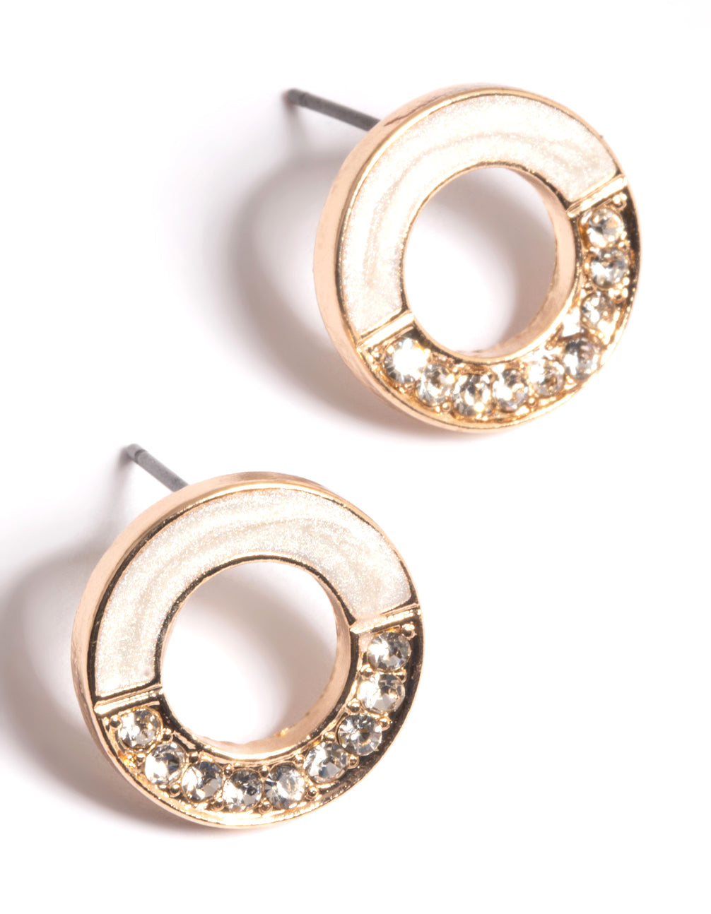 White Open Circle Split Stud Earrings