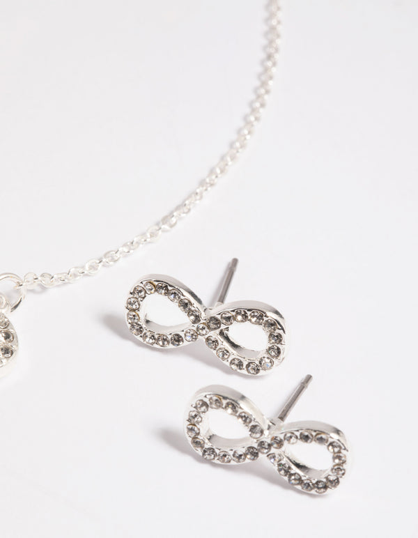 Silver Diamante Infinity Necklace & Earrings Set