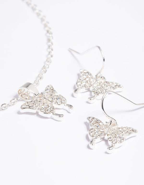 Diamante Pave Butterfly Necklace & Earrings Set