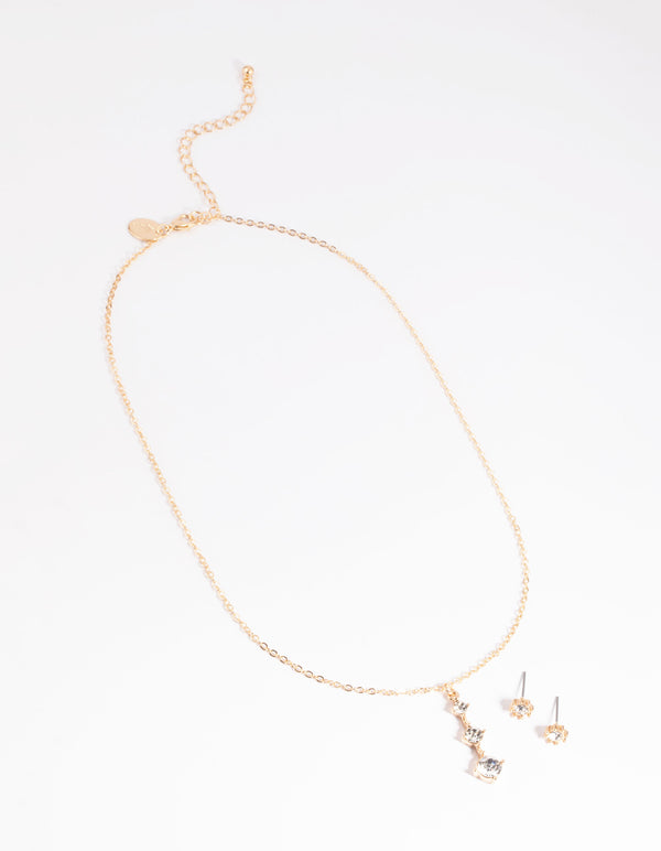 Gold Diamante Necklace & Earrings Set