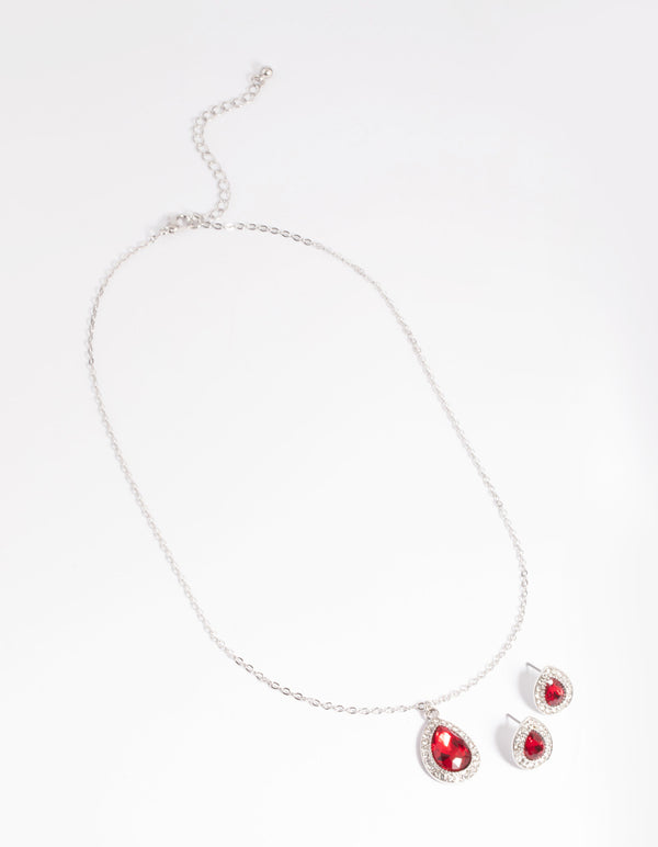 Red Pear Stone Necklace & Earrings Set
