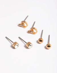 Gold Diamante Knock Stud Earrings Pack - link has visual effect only
