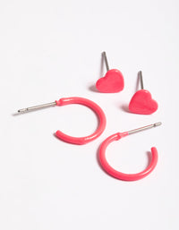 Pink Heart & Hoop Earrings Pack - link has visual effect only
