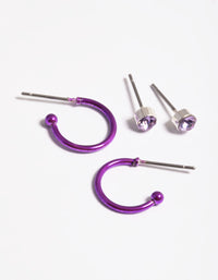 Purple Stud & Hoop Earrings Pack - link has visual effect only