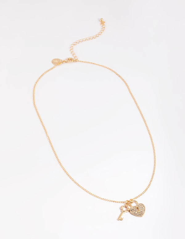 Gold Lock & Key Heart Necklace