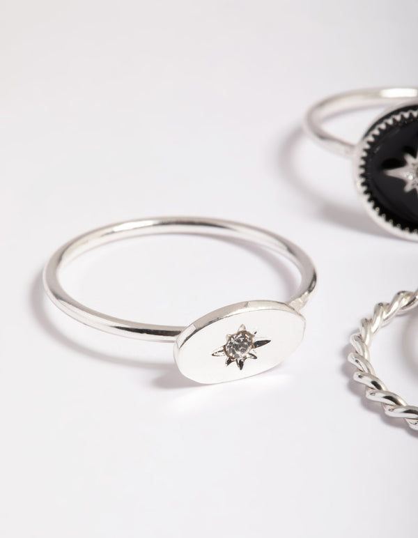 Silver Celestial Signet Rings 6-Pack