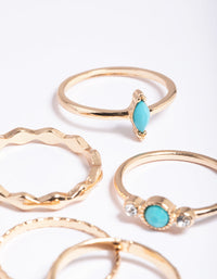 Gold Stone & Diamante Textured Rings 5-Pack - link has visual effect only