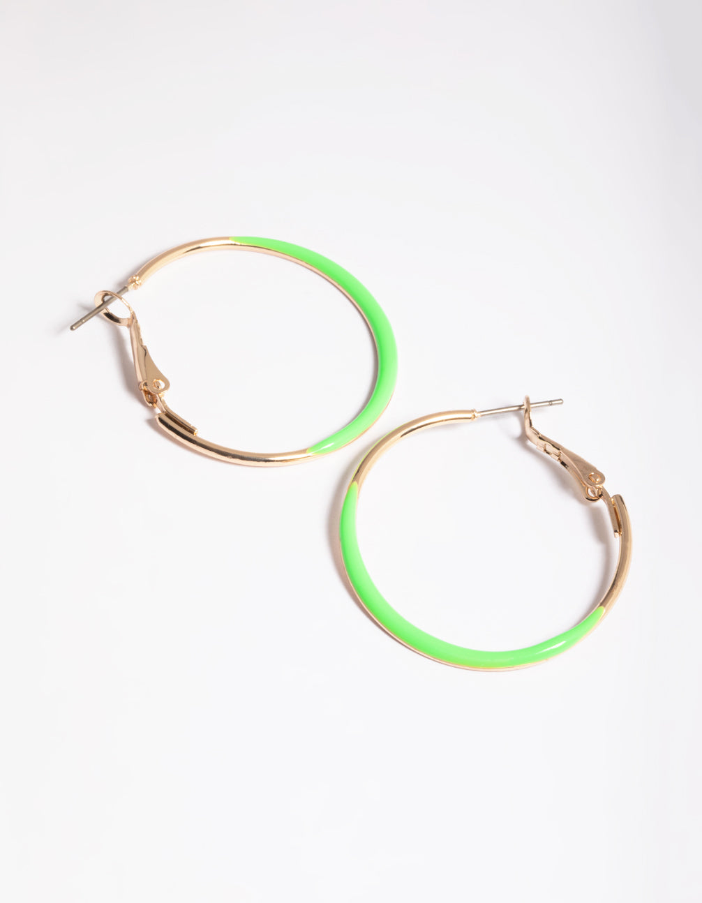 Gold & Green Flat Enamel Hoop Earrings