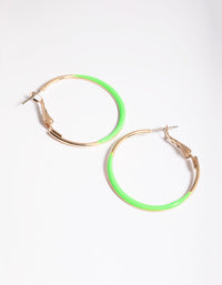 Gold & Green Flat Enamel Hoop Earrings - link has visual effect only
