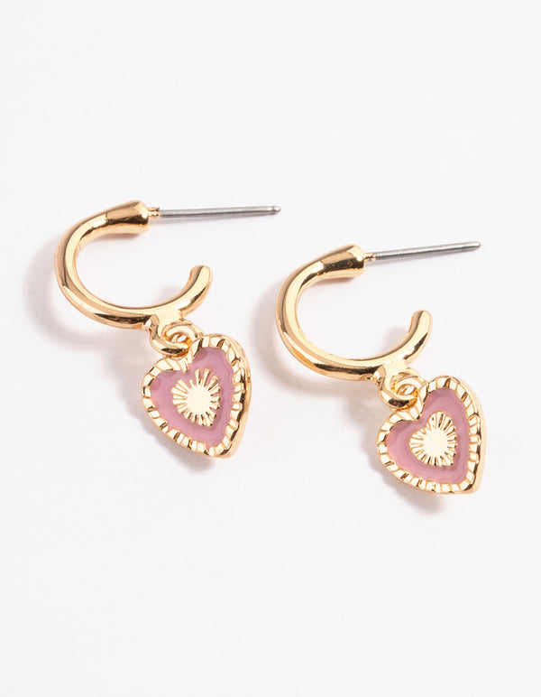 Gold Textured Heart Huggie Earring