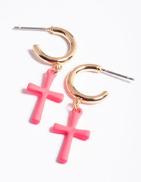 Gold Cross Motif Huggie Earrings - link has visual effect only