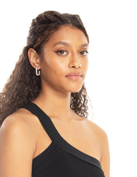 Silver Diamante Rectangular Huggie Hoop Earrings - link has visual effect only