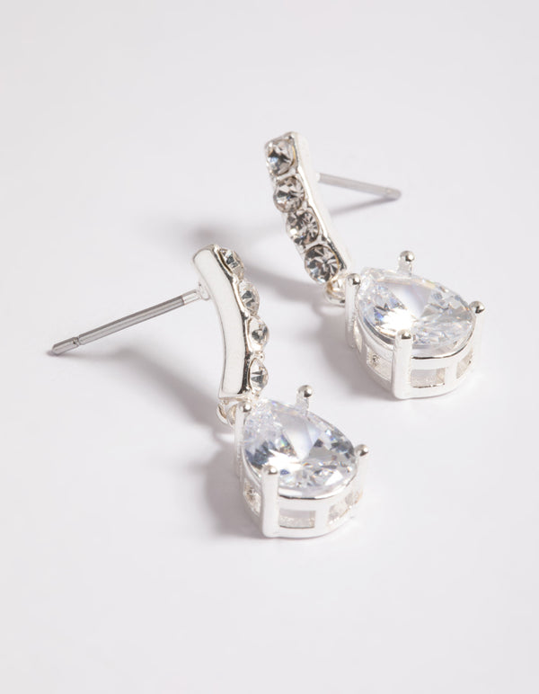 Silver Cubic Zirconia Pear Cut Drop Earrings