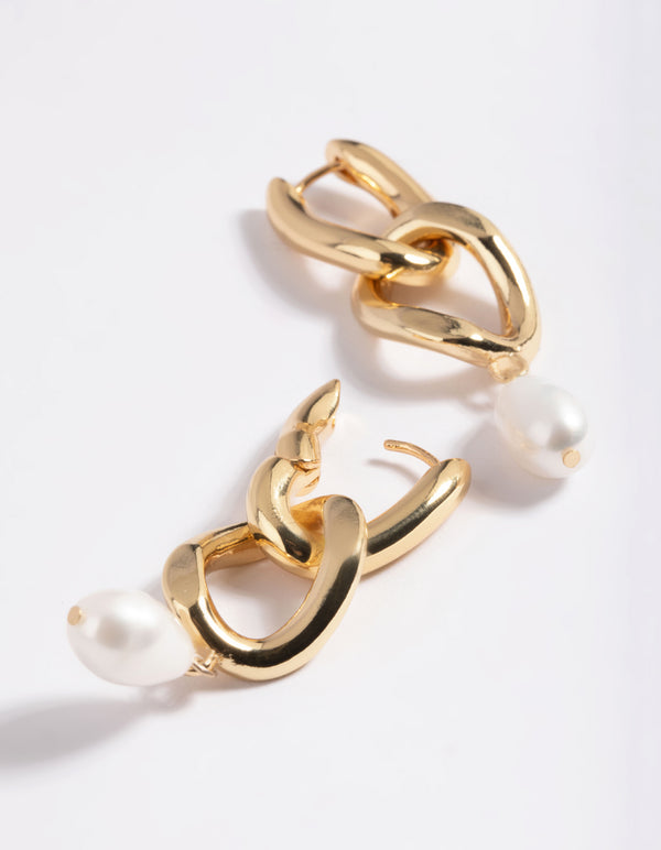Gold Plated Freshwater Pearl Molten Drop Earrings