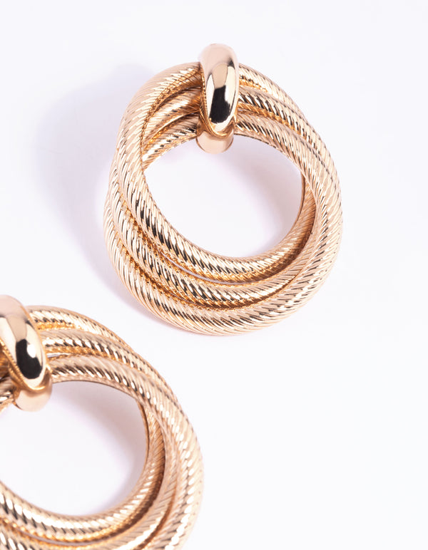 Gold Textured Knot Drop Earrings