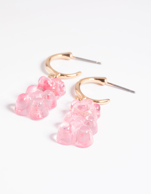 Pink Cute Bear Huggie Hoop Earrings