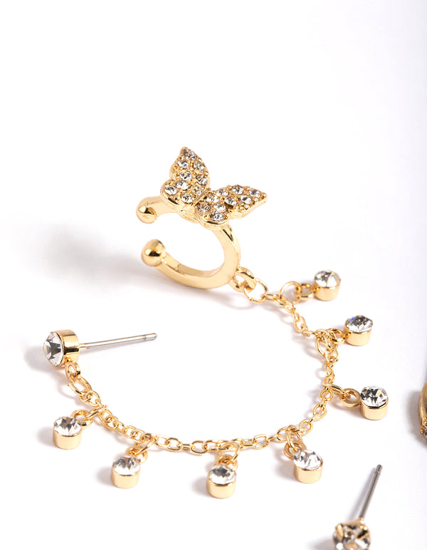 Gold Plated Butterfly Earring Stack Pack