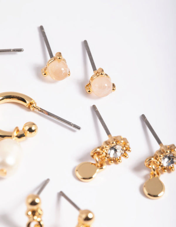 Gold Plated Rose Quartz & Freshwater Pearl Earring Stack 4-Pack