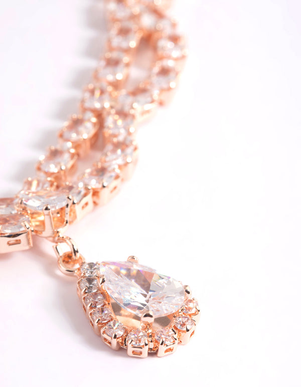 Rose Gold Cubic Zirconia Lace Teardrop Necklace