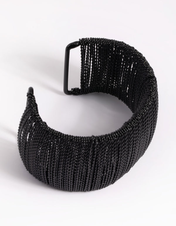 Matte Black Wide Chain Cuff Bangle