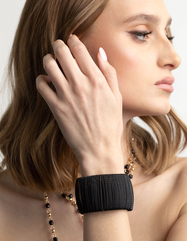 Matte Black Wide Chain Cuff Bangle