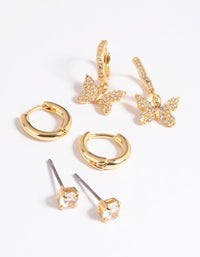 Gold Plated Cubic Zirconia Butterfly Earring Stack 6-Pack - link has visual effect only