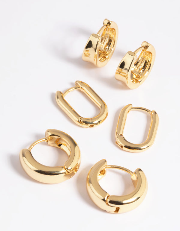 Gold Plated Simple Huggie Hoop Earring Stack 6-Pack