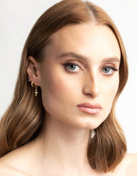 Gold Plated Chain Cross Earring Stack 8-Pack - link has visual effect only