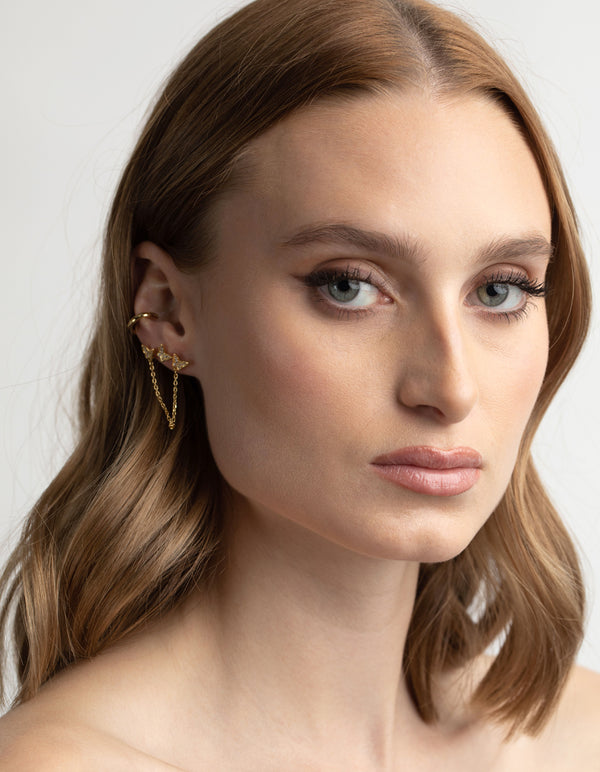 Gold Plated Brass Butterfly Chain Earring Stack 6-Pack