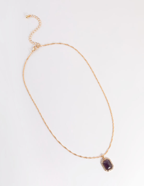 Gold Amethyst Diamond Halo Necklace