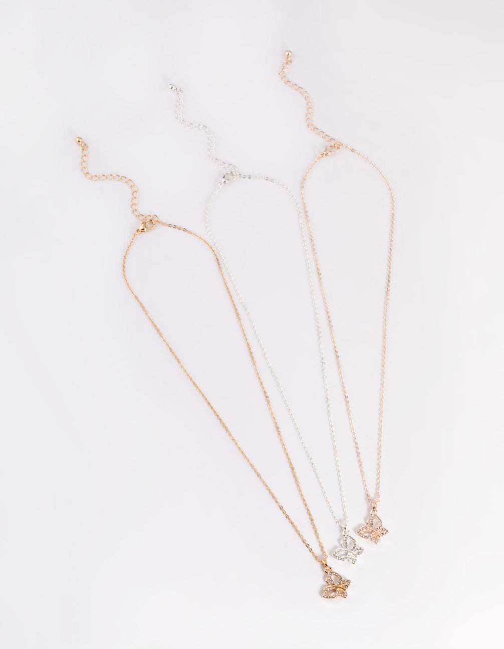 Mixed Metal Diamante Butterfly Necklace Pack