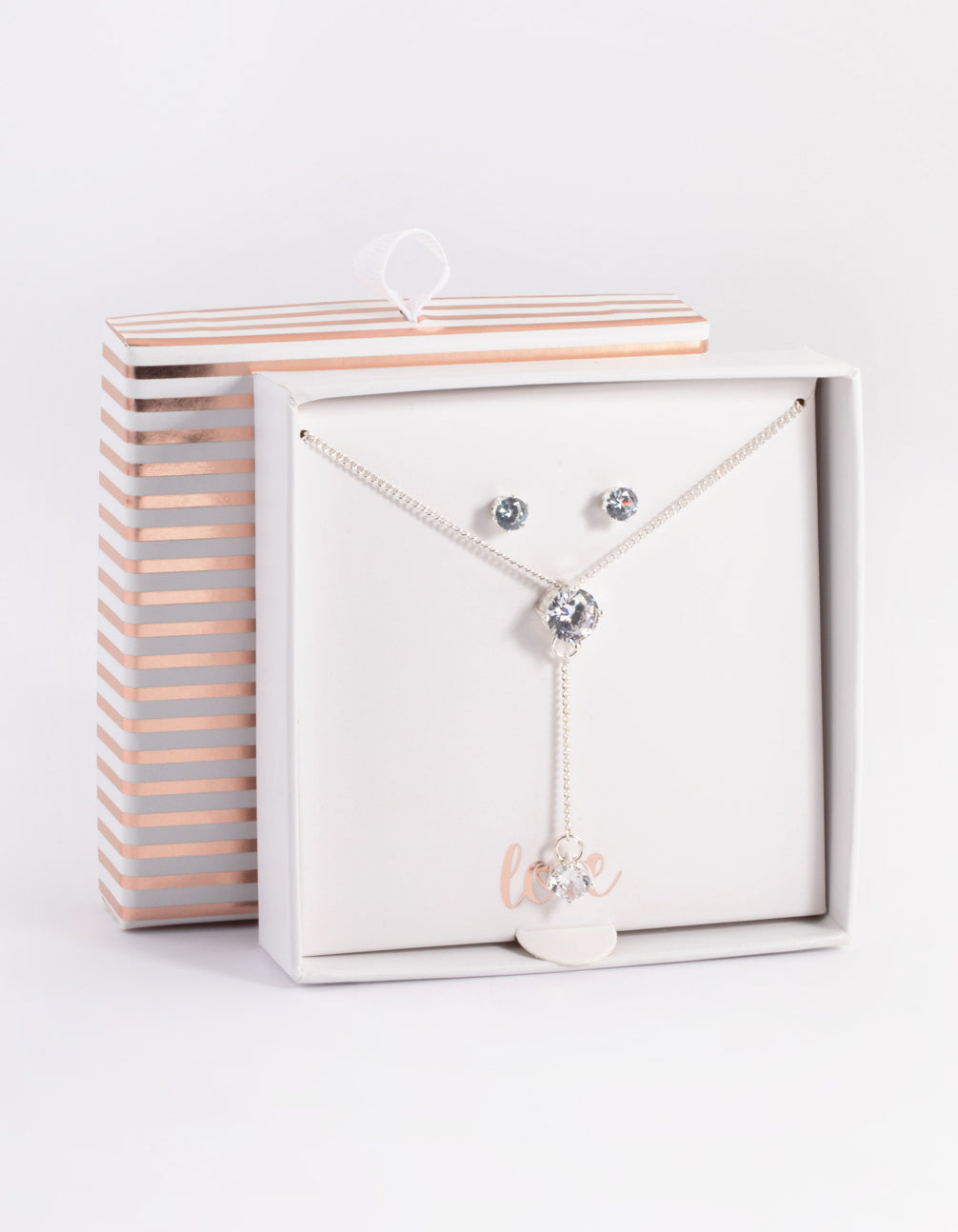 Silver Diamante Y Necklace & Stud Earrings