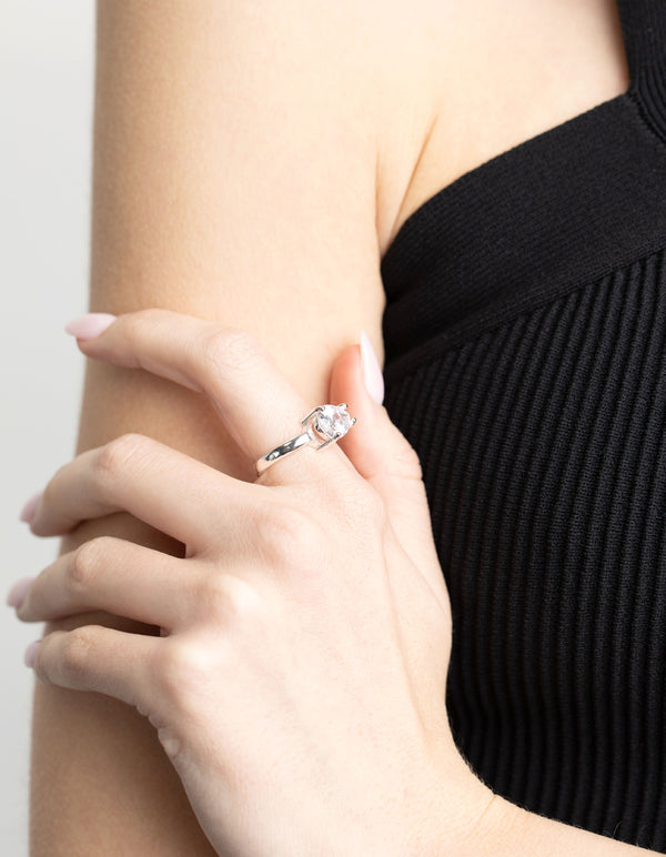 Silver Plated Cubic Zirconia Pear Ring