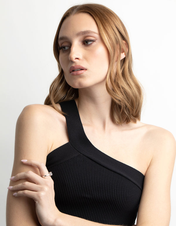 Silver Plated Cubic Zirconia Pear Ring