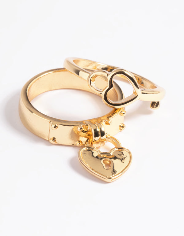 Gold Plated Lock & Key Ring