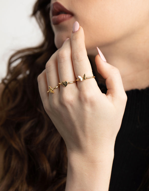 Gold Plated Snake Heart Butterfly Ring