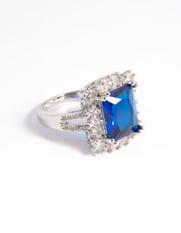 Silver Blue Cubic Zirconia Asscher Ring - link has visual effect only