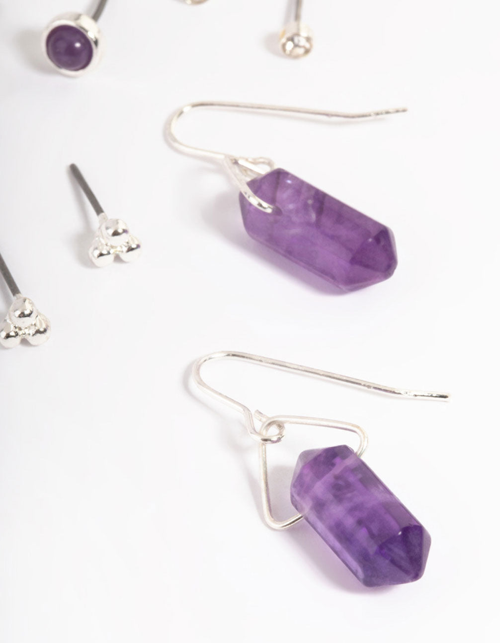 Silver Amethyst Shard Earring Stack Pack