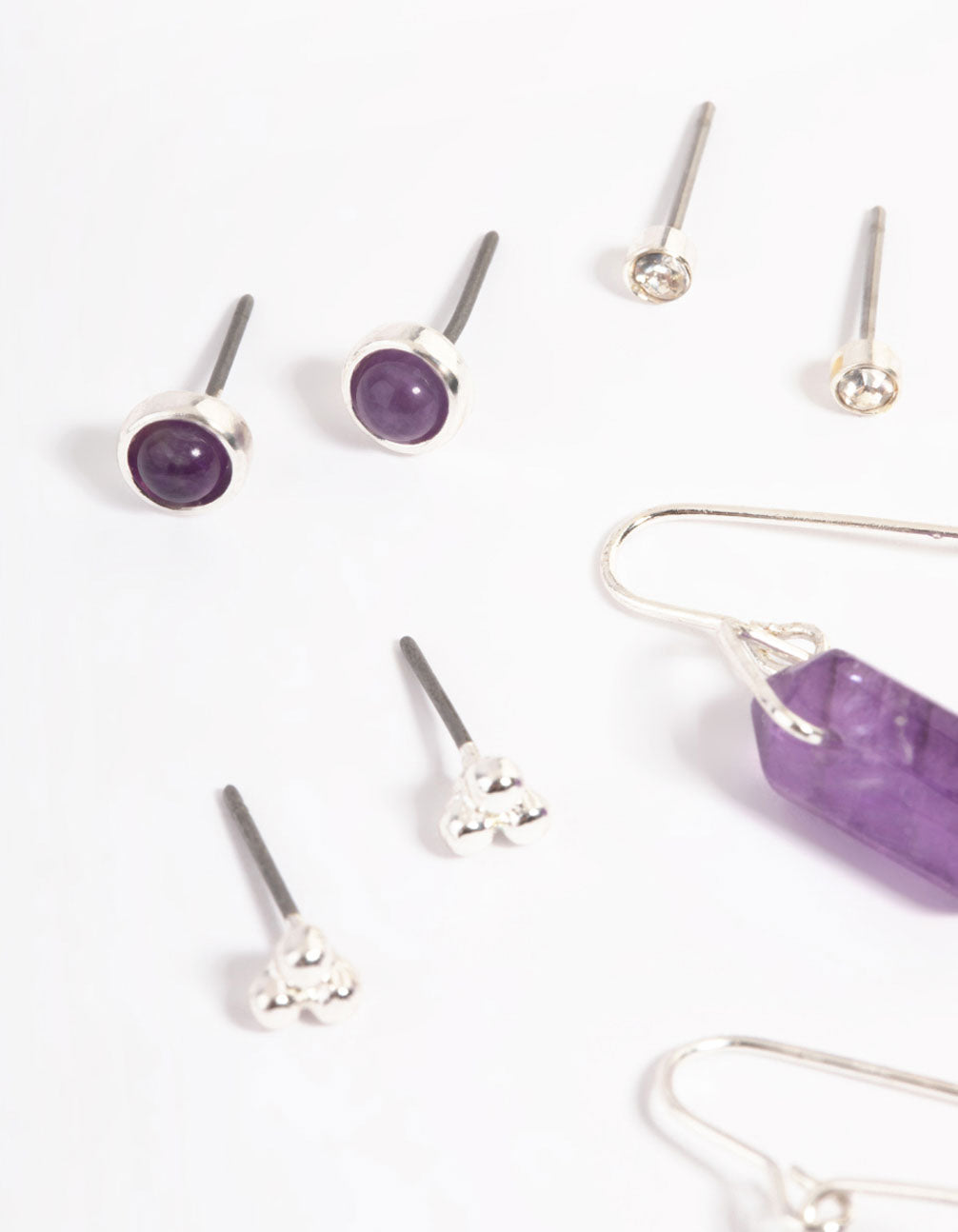 Silver Amethyst Shard Earring Stack Pack