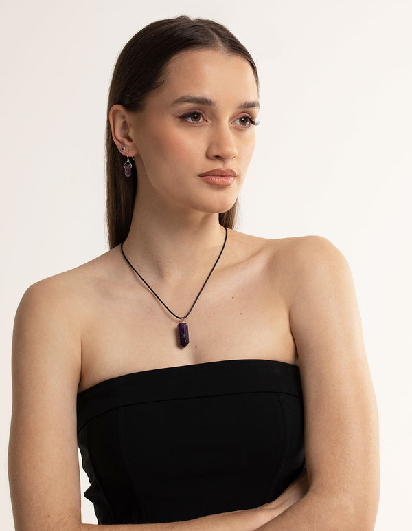Gold Amethyst Shard Cord Necklace