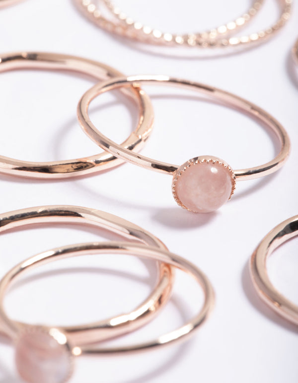 Rose Gold Quartz Ring Stack Pack