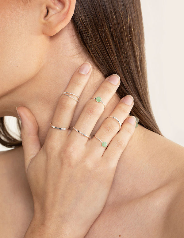 Silver Green Aventurine Ring Stack Pack