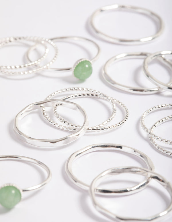 Silver Green Aventurine Ring Stack Pack
