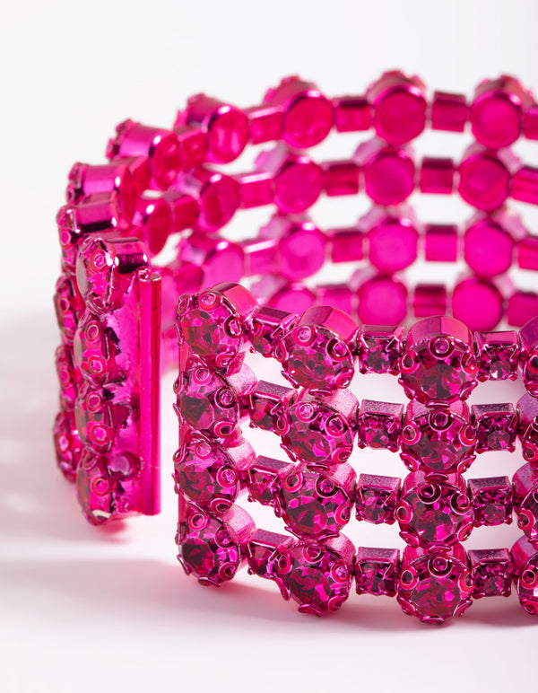 Pink Diamante Cuff Bangle Bracelet