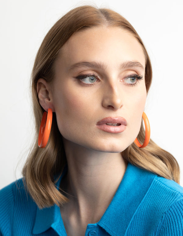 Glossy Orange 60mm Hoop Earrings