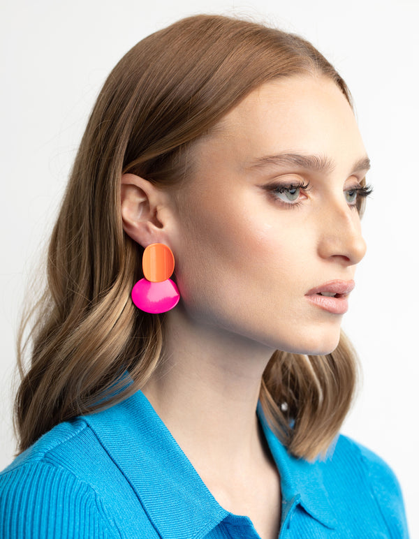 Glossy Orange Disc Drop Earrings